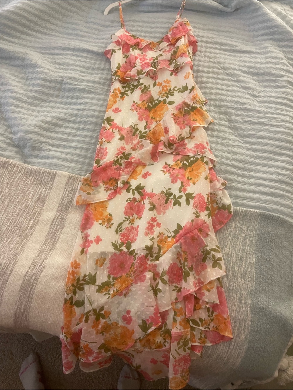 Floral Ruffle Tiered Dress - Pink & Orange Flowers